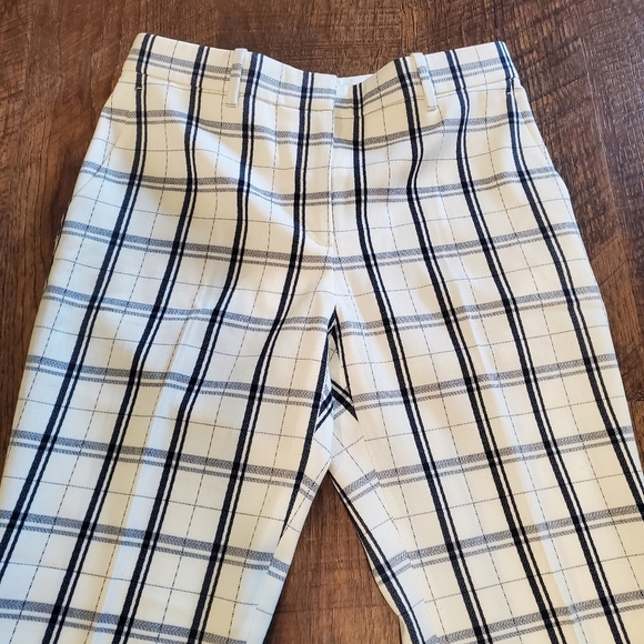 Theory Trecca White Navy Blue Grid Dress Pants Mix Check Ankle Preppy Office New - Picture 13 of 13